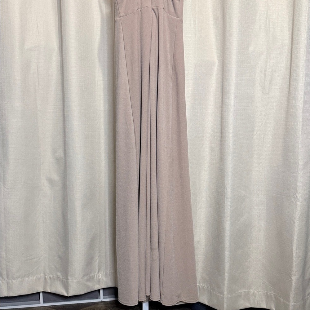 Birdy Grey Lisa Cowl Neck Maxi Dress‎ Taupe XS Bridesmaid Formal Gown Side Slit - Picture 5 of 5